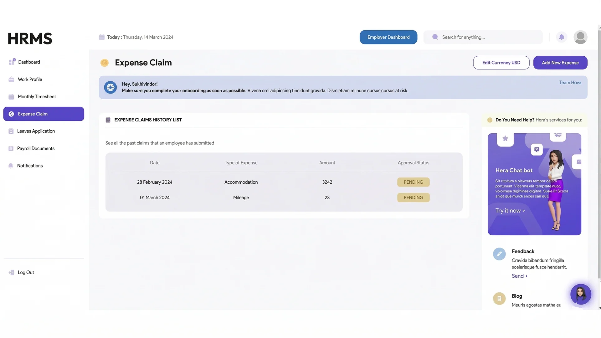 Employee wellness module preview