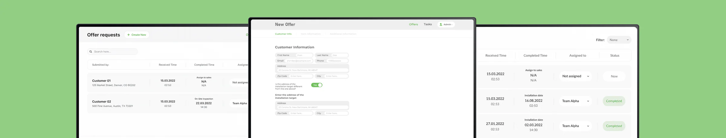 QuoteBuilder product showcase screen