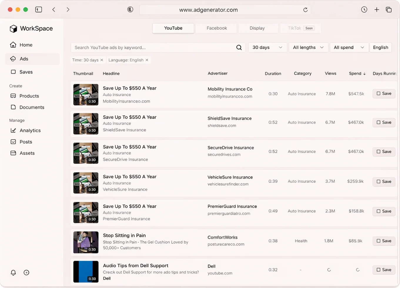 Ad discovery and analytics interface