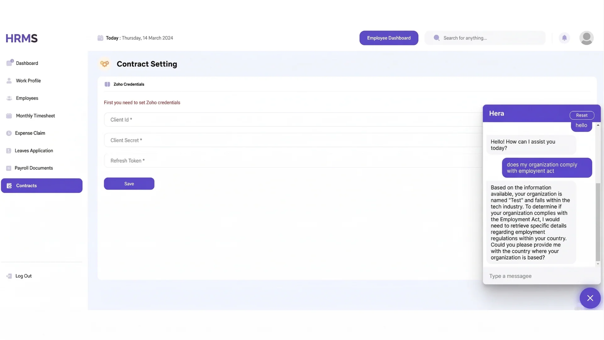 Context-aware HR chatbot preview