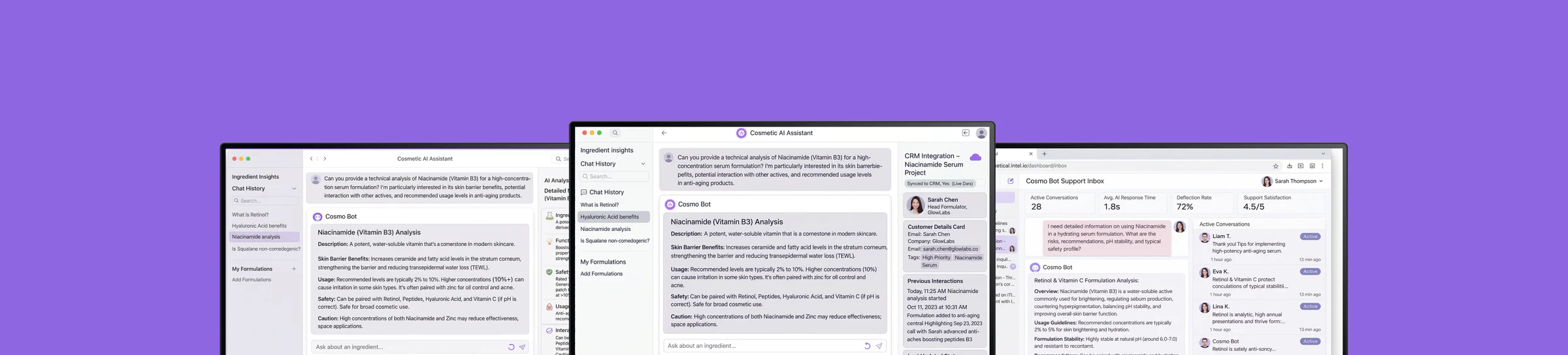 Cosmetic ingredient analysis interface showing detailed breakdown of skincare components